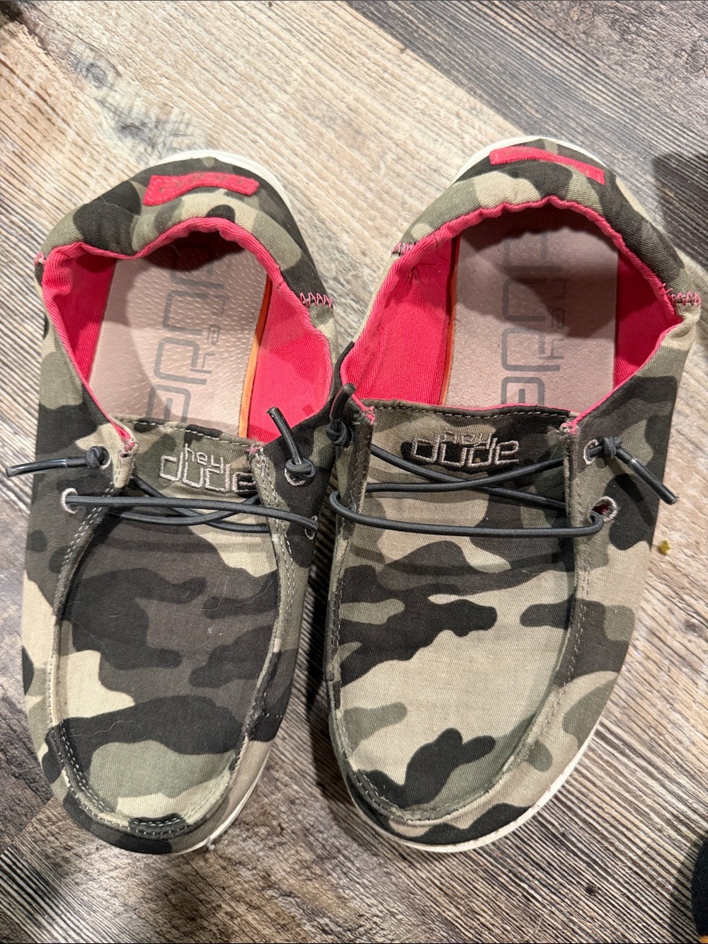 Hey Dude Kids Camo Slip-Ons with Pink Lining